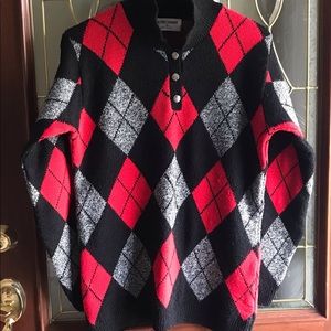 VTG 90s Alfred Dunner Red & Black Argyle Collared Oversized Sweater Size Small